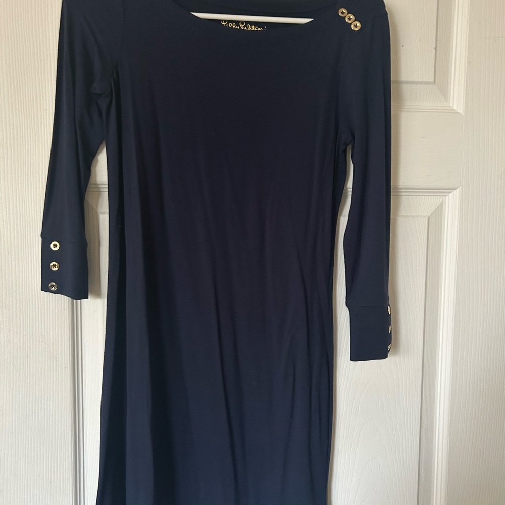Lilly Pulitzer Blue Sheath Dress with Cuffed 3/4 Sleeves